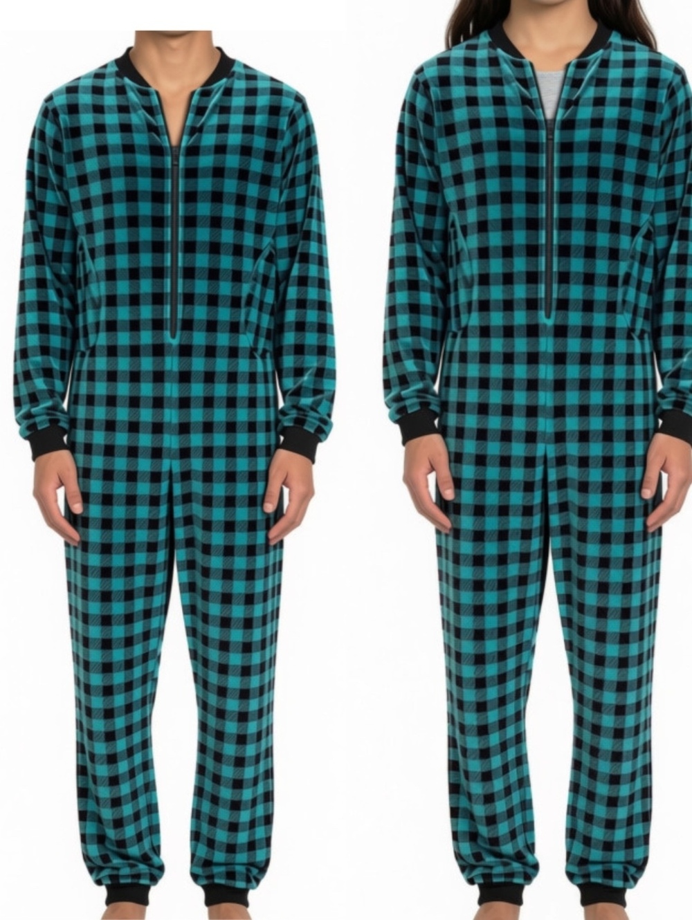 Green and Black Checkered One-Piece Pajama Onesie